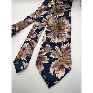 Enrico Coveri Mens Silk Tie Floral Pattern Blue Burgundy Beige Handmade Italy